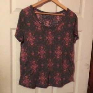 Mudd Gray and Pink Floral Print Road Trip Round Neck T-Shirt Womens XL